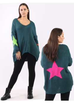 Italian Knit Pattern Colorful Stars Baggy Jumper