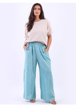 Italian Plain Wide Leg Ladies Comfy Linen Pant