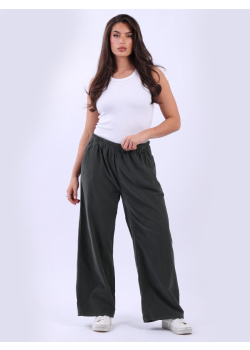 Italian Women Wide Leg Solid Corduroy Pant