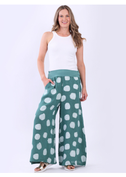 Italian Polka Print Linen Wide Leg Palazzo Pant