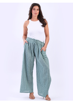 Italian Stripy Print Straight Leg Cotton Pant