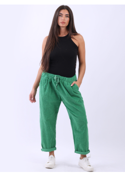 Italian Plain Cotton Corduroy Relaxed Fit Ladies Pant