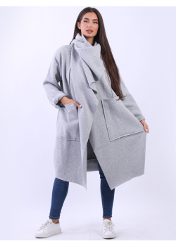 Italian Cowl Neck Lagenlook Oversized Ladies Cotton Coat