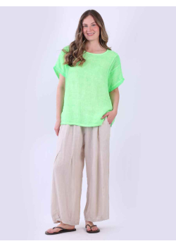 Plain Short Sleeves Mesh Net Linen Top