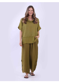 Raw Edged Plain Linen High Low Boxy Top