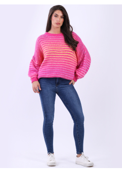Chunky Knit Drop Shoulder Stripy Knitted Jumper