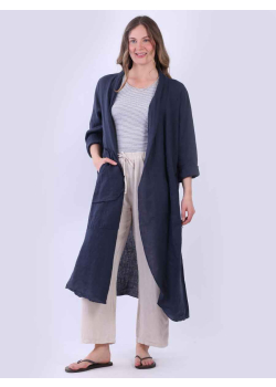 Plain Side Pocket Oversized Linen Cardigan