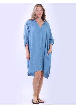 Plain Linen Plus Size Collared Shirt Dress