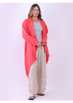 Plus Size Open Front Waterfall Linen Cardigan