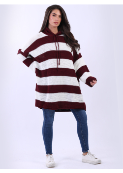 Plus Size Stripy Print Batwing Knitted Hoodie