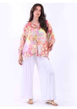  Italian Batwing Sleeves Tie Dye Silk Shirt
