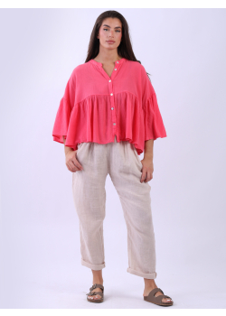 Women Bell Arms Cotton Ruffle Blouse