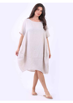 Ladies Plus Size Linen Lagenlook Midi Dress