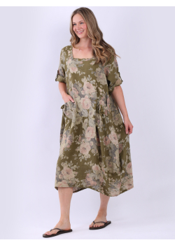 Classy Floral Print Lagenlook Linen Women Dress