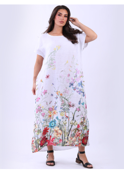 Oversized Linen Nature Print Long Maxi Dress