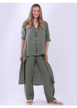 Front decorative Button Oversized Solid Linen Dress