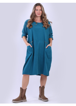 Oversized Ladies Solid Cotton Lagenlook Midi Dress