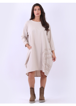 Oversized Solid Ruffle Trim Lagenlook Midi Dress