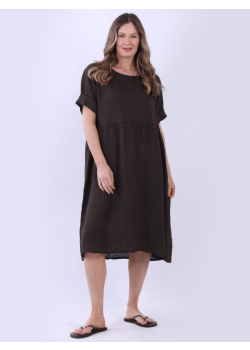 Italian Oversized Lagenlook Linen Solid Midi Dress