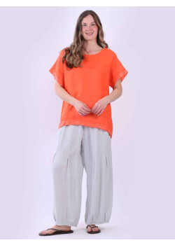 Made In Italy Linen Sequin Sleeves and Hem Lagenlook Hi-Lo Top