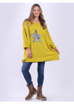 Made In Italy Chic Sequin Printed Star Oversized Baggy Tunic Top