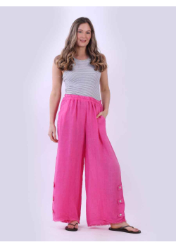 Straight Leg Frayed Hem Plain Linen Trouser