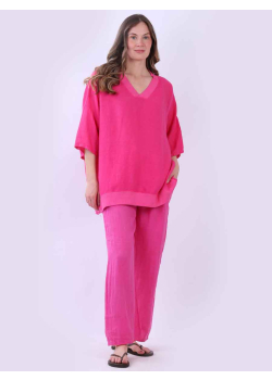 Plain Dipped Hem Satin Edges Linen Top