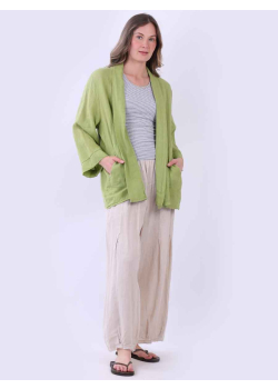Ladies Linen Plain Shawl Collar Kimono