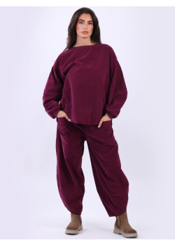 Plain Corduroy Dipped Hem Lagenlook Top
