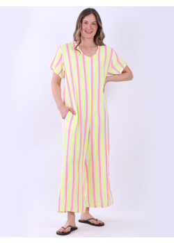Women Wide Leg Stripy Cotton Jumpsuit
