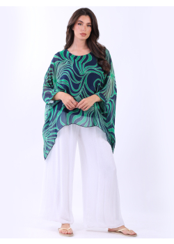 Made In Italy Ladies Swirl Print Silk Tunic 