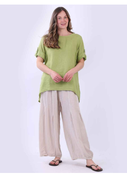 Italian Plain Dipped Hem Linen Top