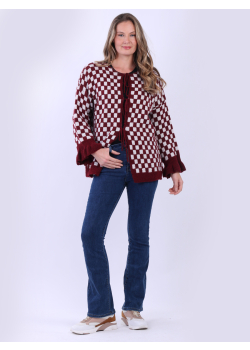 Front Tie Check Print Knitted Woolen Cardigan