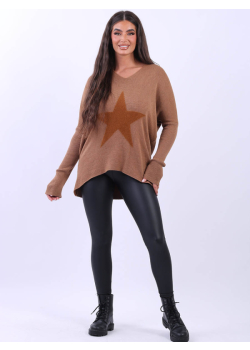 Knitted Star Print Baggy Sleeves Oversized Ladies Jumper