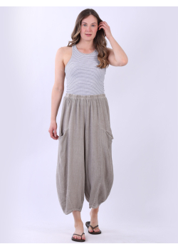 Solid Linen Vintage Wash Crop Trouser