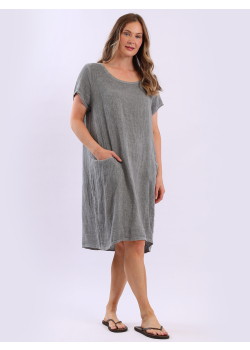 Italian Vintage Wash Linen Lagenlook Solid Dress