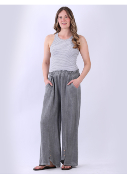 Solid Linen Vintage Wash Wide Leg Trouser