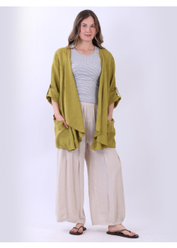 Solid Open Front Waterfall Linen Cardigan