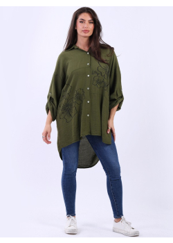 Made In Italy Button Up Floral Collared Hi-Lo Shirt