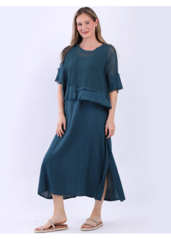 Italian 2 Layer Mesh Net Raw Edges Cotton Lagenlook Dress