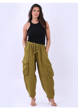 Made In Italy Flap Pockets Plain Linen trouser