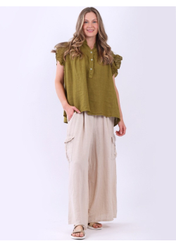 Italian Frilled Baggy Linen Boxy Top
