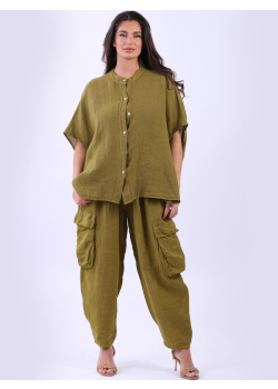 Italian Button Down Batwing Lagenlook Linen Top