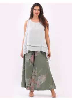 Italian Ladies Linen Wide Leg Floral Palazzo