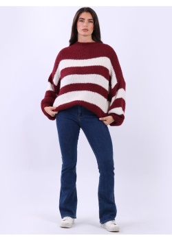 Stripy Crop Woolen Drop Shoulders Knitted Pullover