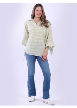 Ladies Stripy Print Batwing Collared Shirt 