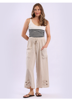 Italian Women Relaxed Fit Plain Linen Pants
