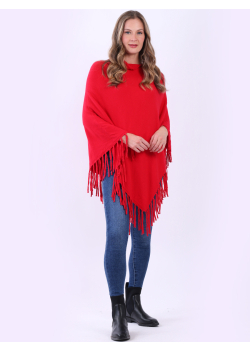 Cowl Neck Fringed Chunky Knit Poncho