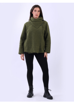 Italian Solid Cowl Neck Lagenlook Wooly Jacket