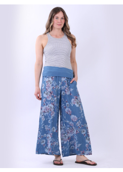 Italian Floral Print Linen Wide Leg Palazzo